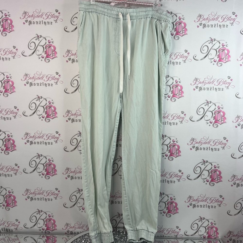 Wilfred free pants denim look light wash Soft Gray white blue bottoms Joggers